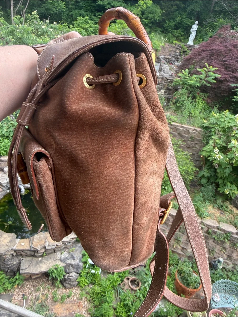 Gucci Suede Bamboo Mini Backpack Brown Leather Italy Vintage - Picture 5 of 17